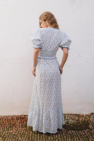 Dress, White and Blue Floral