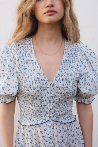 Dress, White and Blue Floral